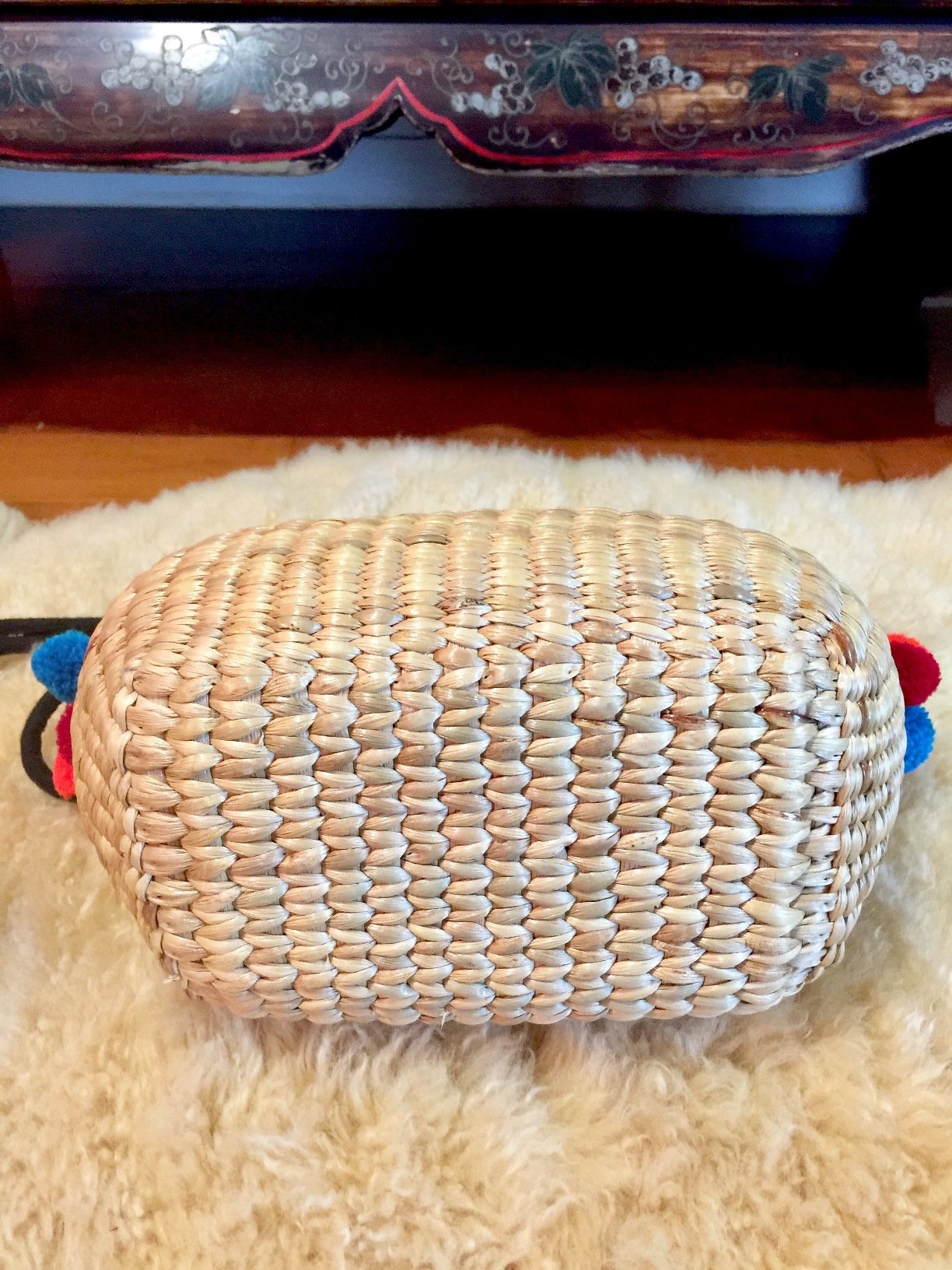 Handwoven Straw Bag with Pom Poms - Crossbody Straw Handbag, Mini Straw Tote & Beach Bag for Women | Summer Vacation, Boho Festival & Beach Outfit Accessory