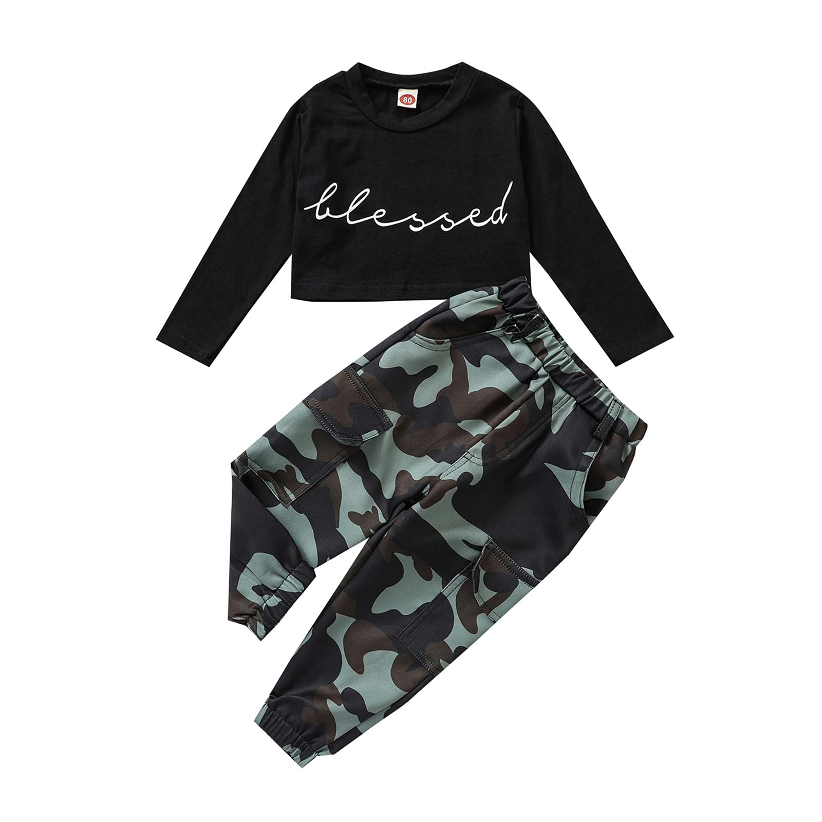 **Stylish 2-Piece Toddler Girl Outfit - Letter Print Long Sleeve Top & Camo Jogger Pants Set | Cute Casual Playwear for Baby Girls (Ages 1-3)**    *(Perfect for Playdates, Daycare, Family Outings & Photo Shoots)*
