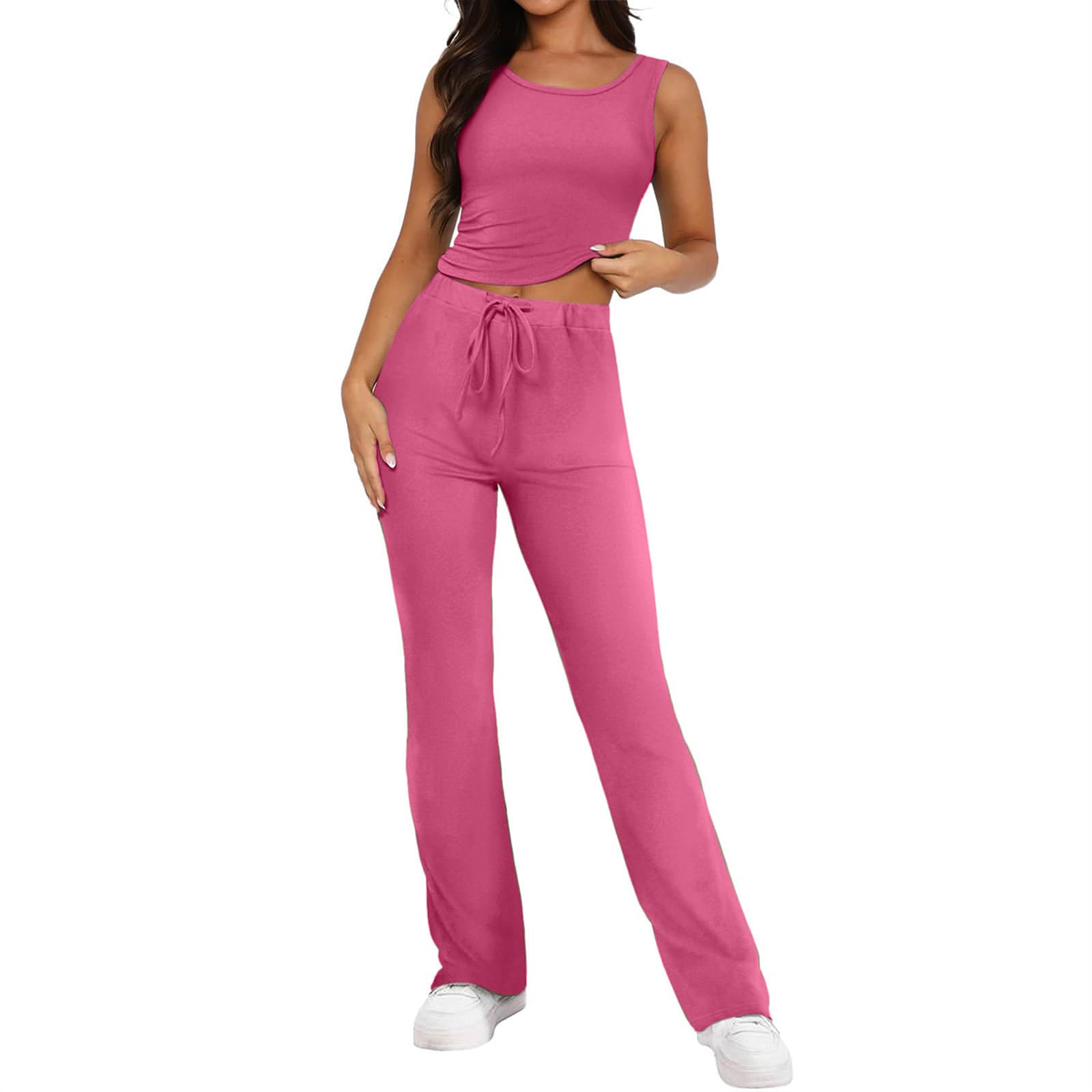 Women's 2-Piece Lounge Set - Sleeveless Crewneck Tank Top & Drawstring Sweatpants Comfy Lightweight Sweatsuit | Perfect for Yoga, Lounging & Travel
