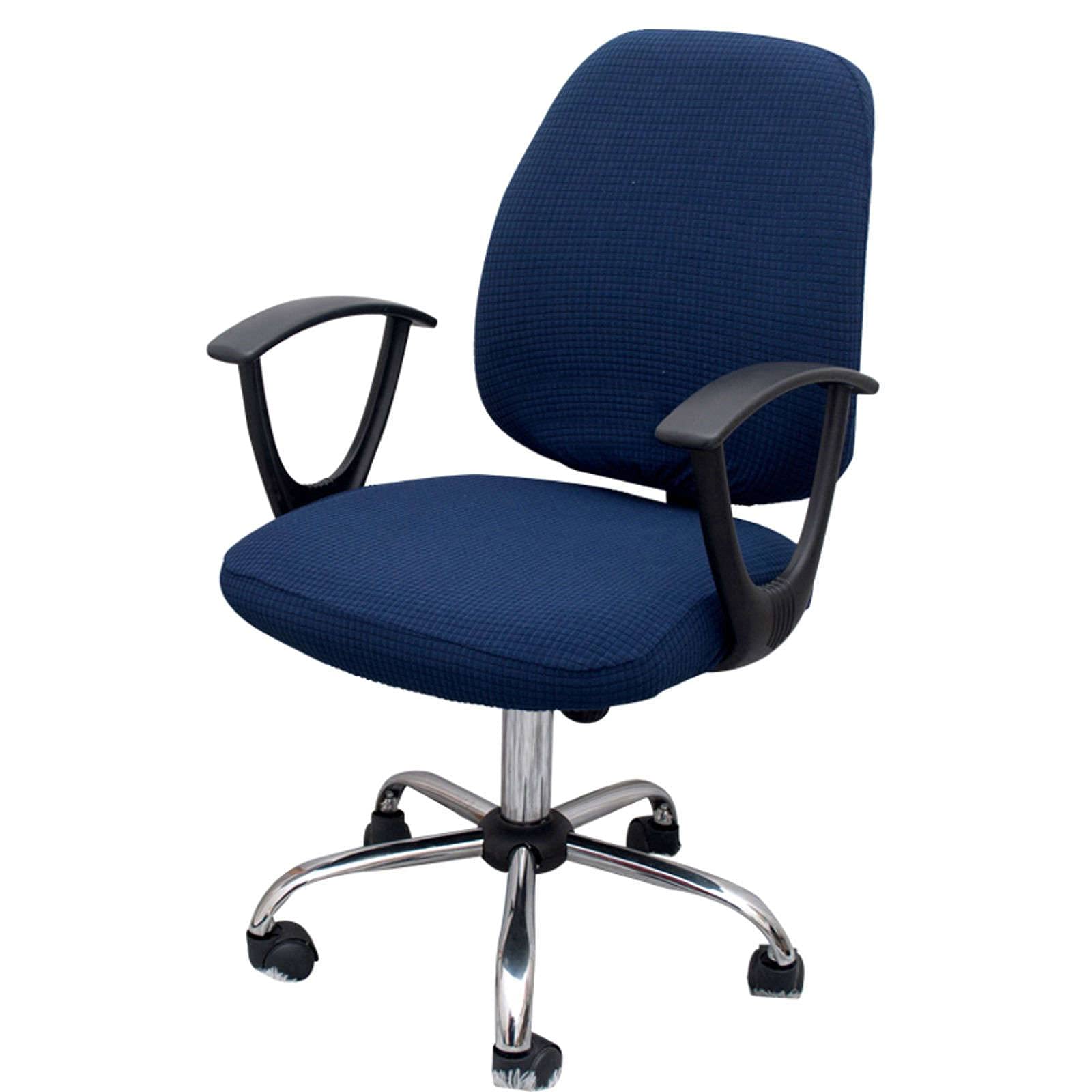 Stretchable Office Chair Cover - Universal Jacquard Spandex Slipcover for Computer & Desk Chairs - Split Design for Rotating Chairs (Navy Blue) | Home Office & Workspace Protection