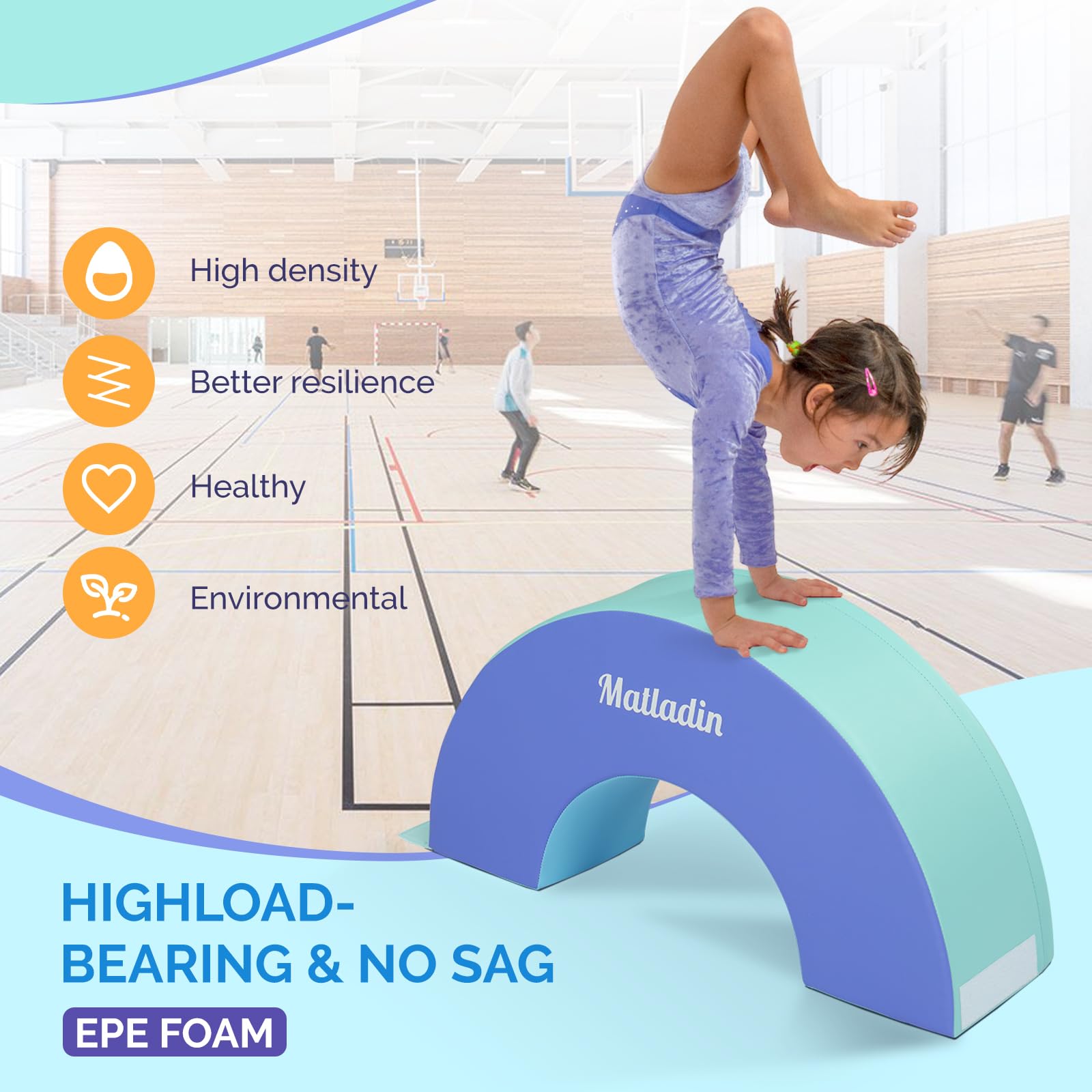 Kids Foam Gymnastics Mat - Non-Slip Exercise & Cheerleading Training Mat for Toddlers, Children - Perfect for Home, Gym, School & Play Areas