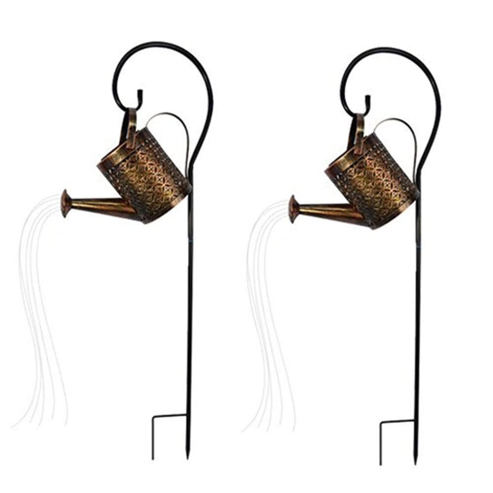 HUADA Solar Watering Can Lights for Outdoor Garden - 2 Pack Waterproof LED Star Shower Lights with Warm White Glow | Perfect for Garden Decor, Pathway Lighting & Backyard Ambience (Medium Size)