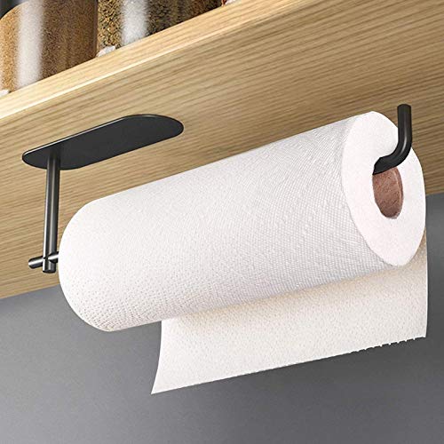 Stainless Steel Punch-Free Kitchen Paper Towel Holder - Durable & Rustproof Paper Towel Rack for Home, Kitchen, Office (Black) | Perfect for Countertop, Under Cabinet & Pantry Organization