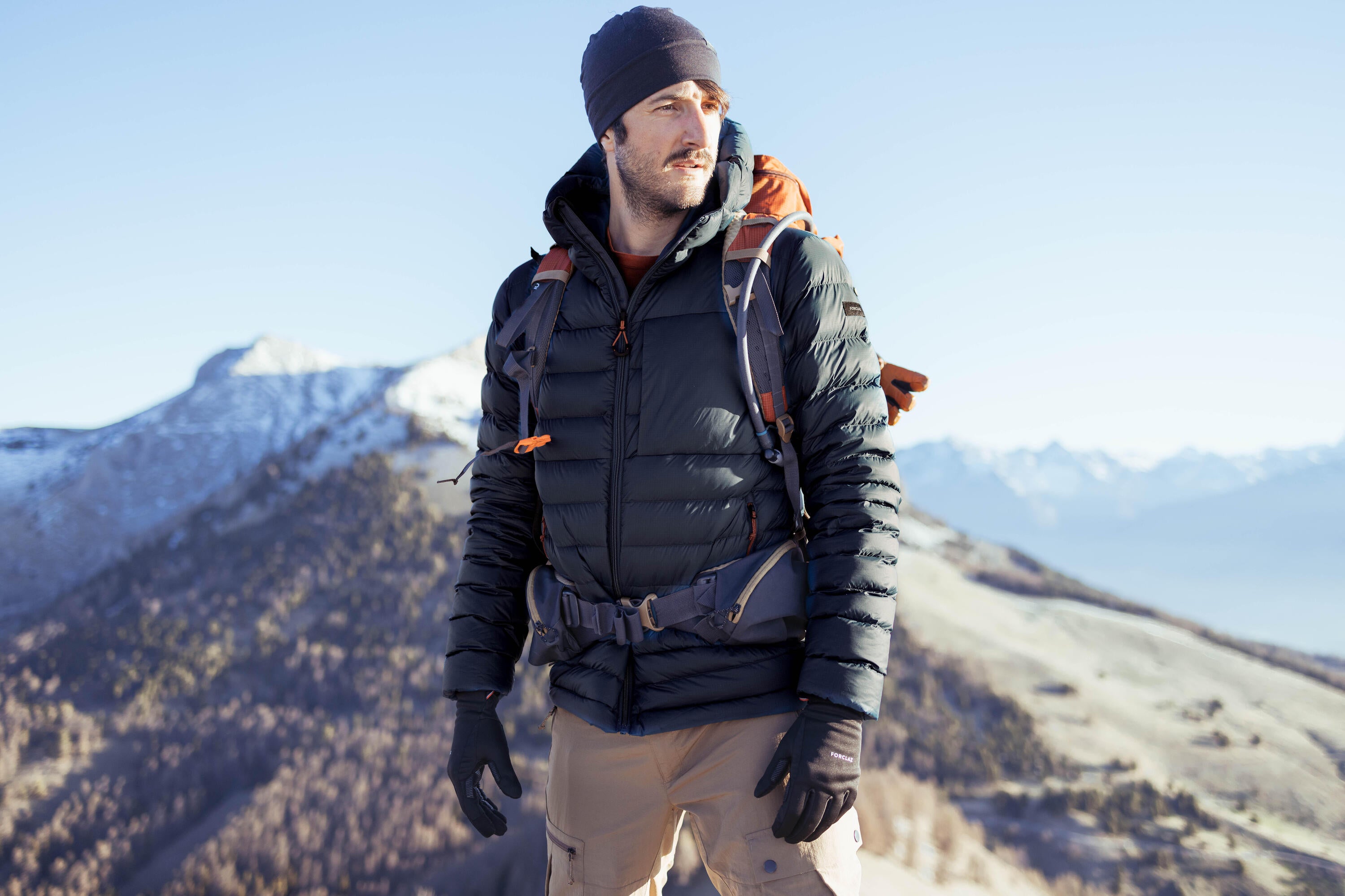 Forclaz MT500 Men's Hooded Padded Jacket for Mountain & Backpacking - Warm & Lightweight Down Coat for Hiking, Camping in Cold Weather (14°F)