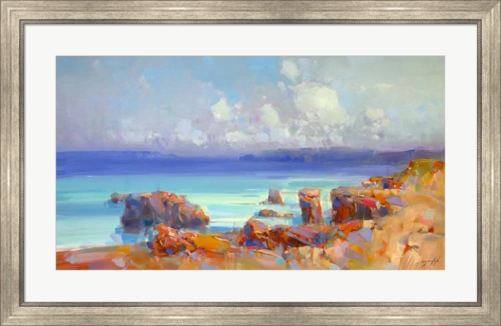 Pacific Highway by Vahe Yeremyan - Framed Art Print Wall Picture with Silver Scoop Frame, 37x24 Inches - Perfect for Living Room, Bedroom & Office Decor