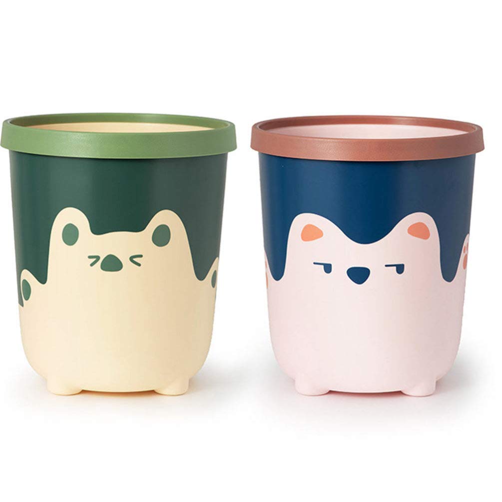 Hemoton 1pc Cartoon Trash Can with Lid - Small Plastic Garbage Bin for Kitchen, Bathroom, Office - Durable PP Material, Mini Waste Container for Home & Workspaces