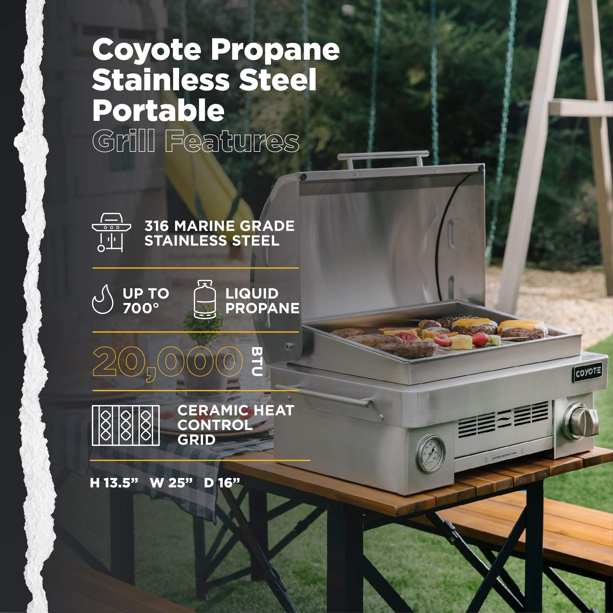 **COYOTE OUTDOOR 25-Inch Portable Propane Gas Grill with Ceramic Heat Control Grid – Compact & Lightweight Camping Grill for Tailgating, Backyard, RV & Beach – Perfect for Outdoor Cooking, Picnics, Family Gatherings – Ideal for Camping, BBQ Parties, RV Trips & Beach Picnics – Great for Grilling Burgers, Steaks, Veggies & Seafood at Home or On-The-Go – Best for Backyard BBQs, Camping Trips, Beach Parties & RV Adventures**
