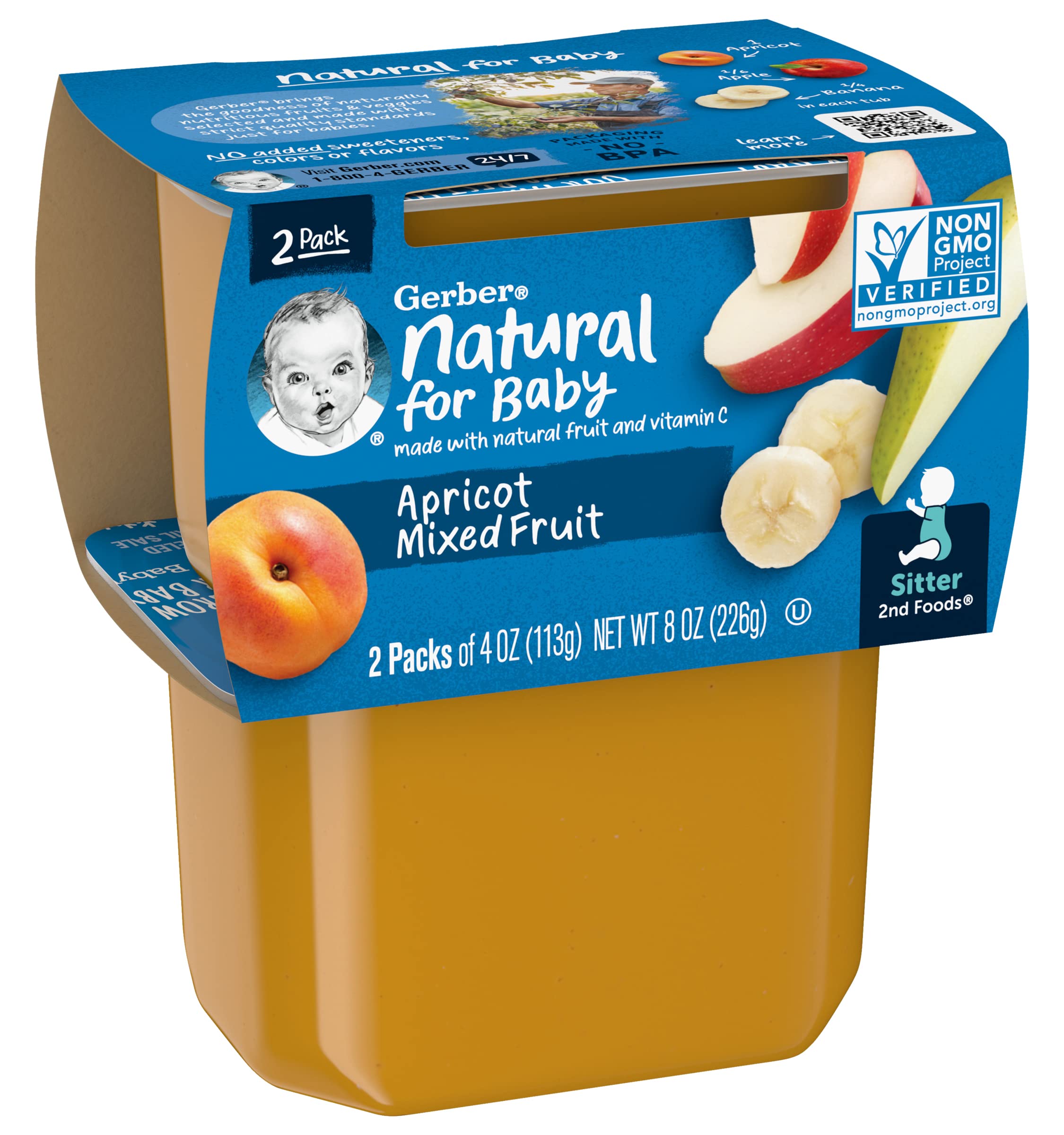 Gerber 2nd Foods Baby Food - Apricot Mixed Fruit Puree for Toddlers | Healthy & Natural Fruit Blend | Perfect for On-the-Go Snacks & Mealtime