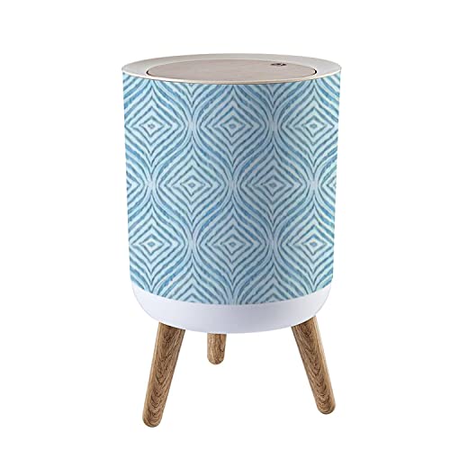 QOR88NJOG 7L/1.8 Gallon Trash Can with Lid - Blue & White Ogee Seamless Grunge Texture Print Small Garbage Bin for Kitchen, Bathroom, Bedroom - Press Cover Wastebasket for Home & Office Use | Perfect for Waste Disposal in Small Spaces
