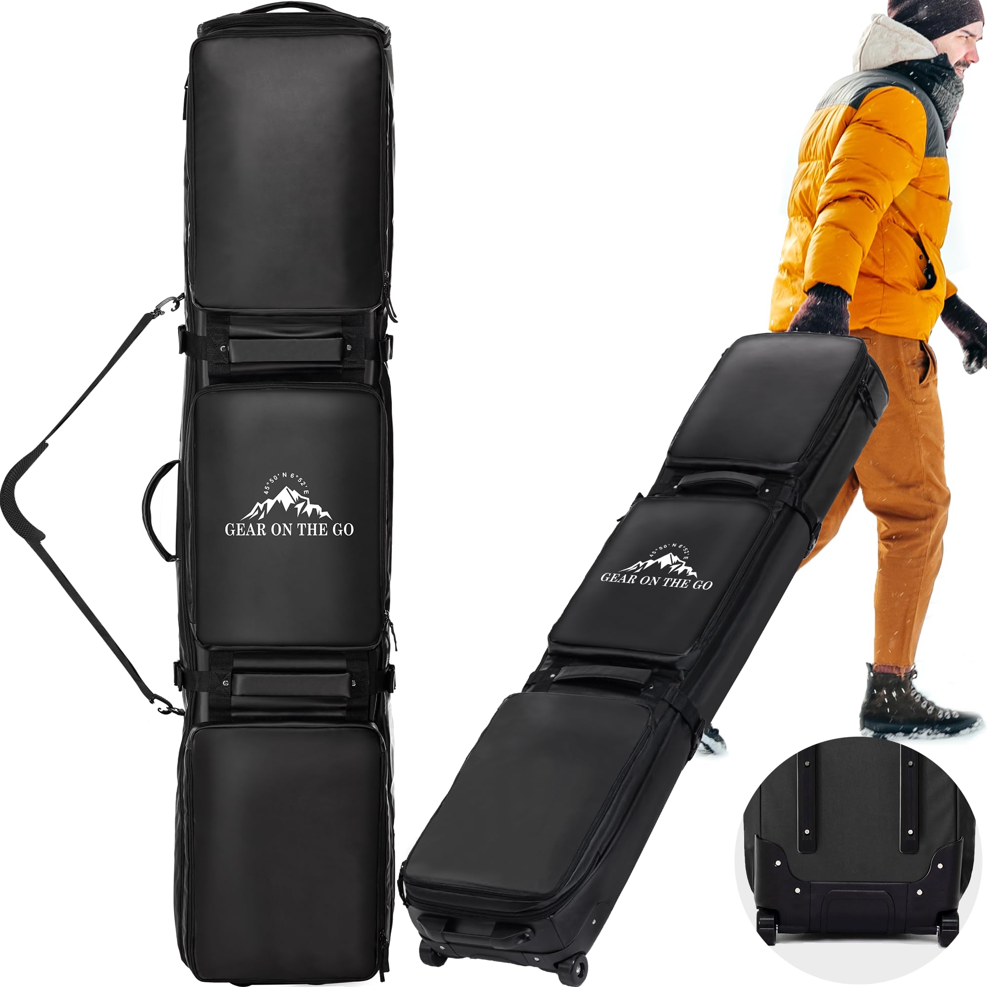 **Waterproof Double Rolling Ski Bag with Padded Wheels - Travel-Friendly Snowboard & Ski Carrier for Air Travel - Fits Ski Boots (Perfect for Winter Vacations & Mountain Resorts)**