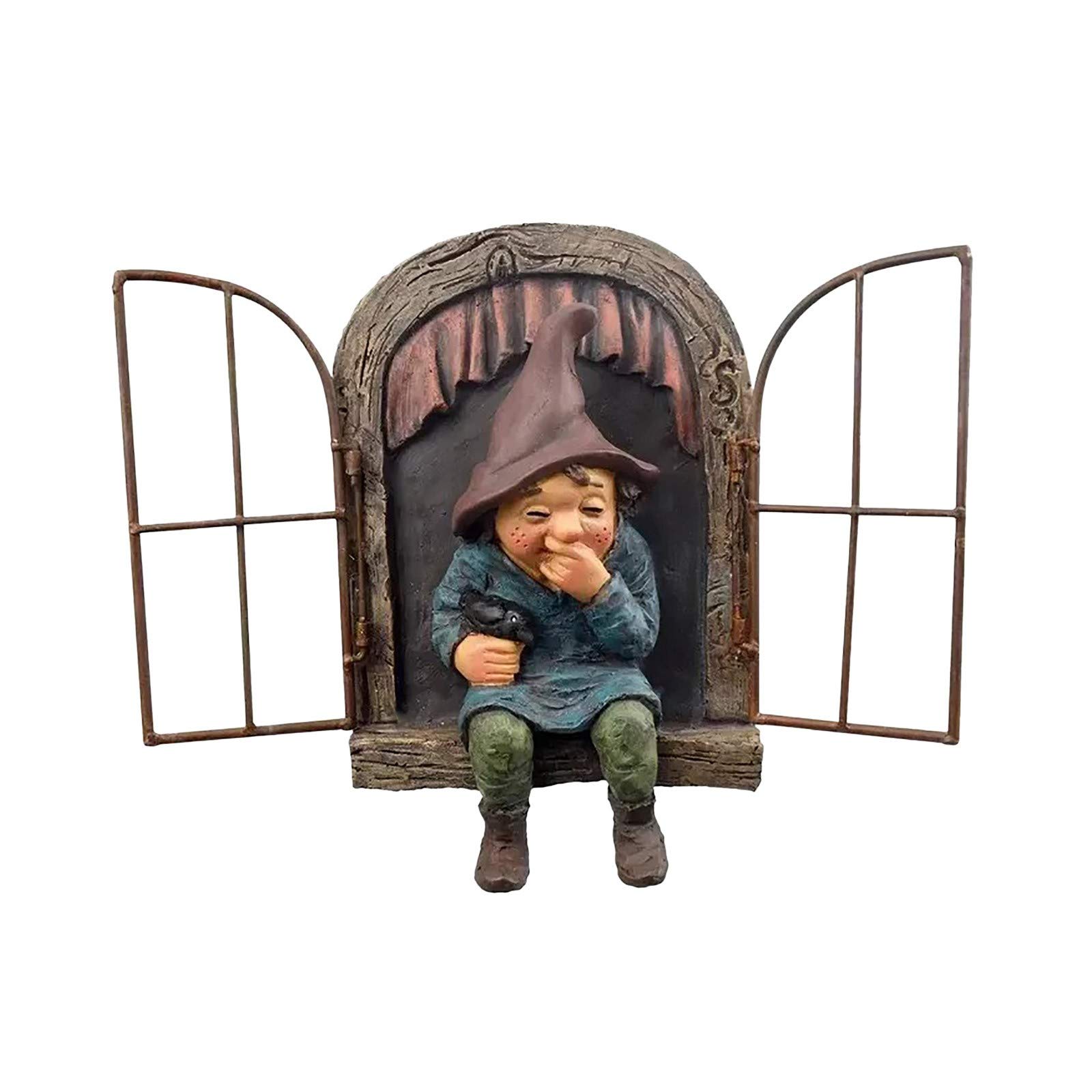 Whimsical Garden Gnome Statue - Outdoor Elf Tree Hugger Sculpture for Yard Decor & Garden Peeker Art | Perfect for Lawn, Patio & Fairy Garden Decoration