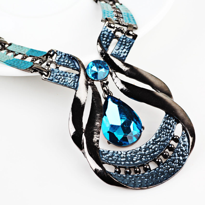 Exotic Antique Oil Blue Jewelry Set - European & American Style Necklace, Drop Earrings & Clavicle Chain for Women - Perfect for Parties, Weddings & Special Occasions