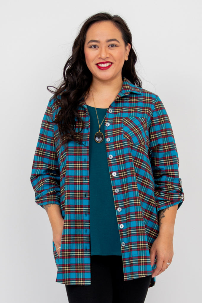 Celine Women's Cotton Plaid Tunic Top - Stylish Casual Shirt for Work, Office, and Everyday Wear