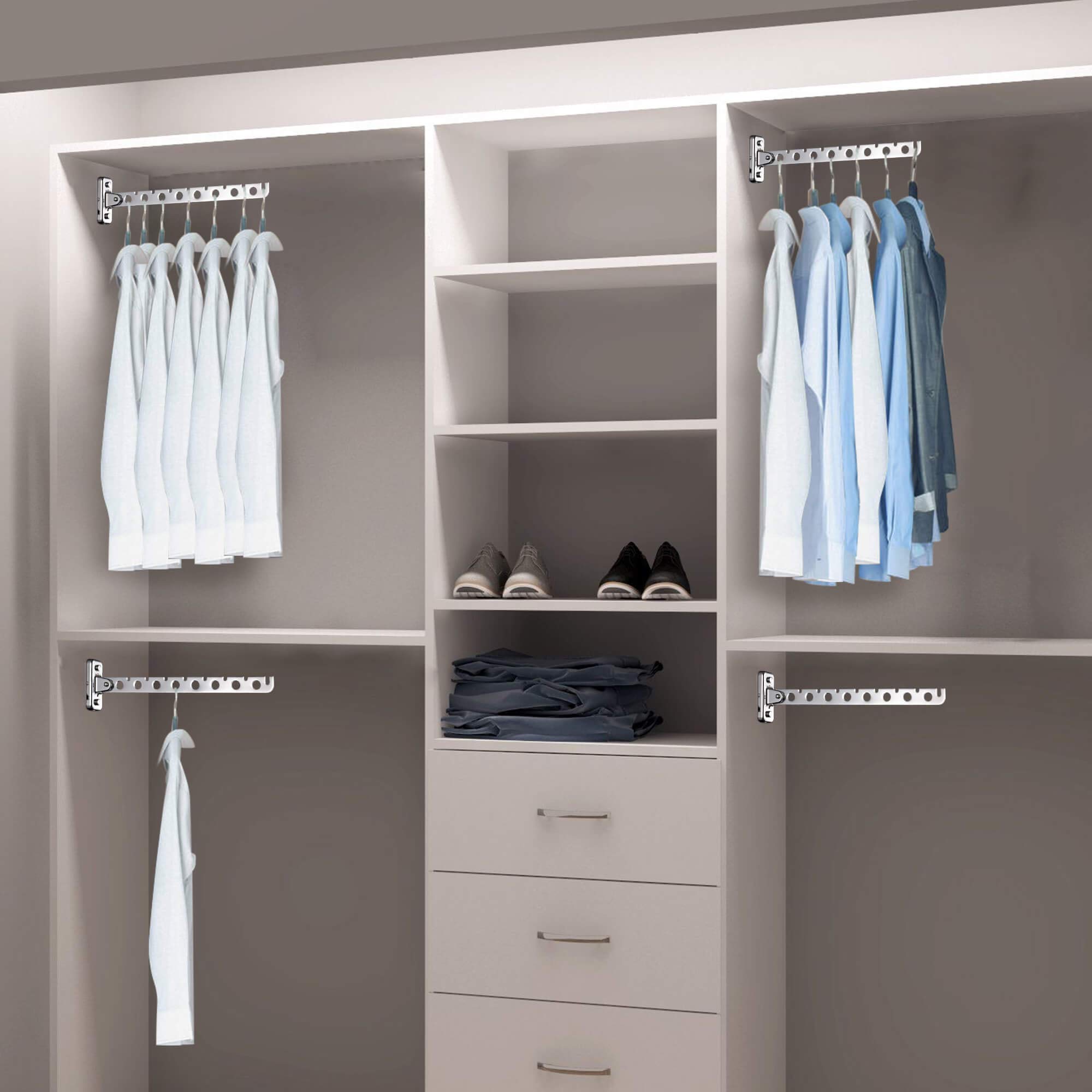 2 Pack Wall Mounted Folding Clothes Hanger Rack - Heavy Duty Space Saving Laundry Organizer with Swing Arm for Coat, Towel & Clothing Storage - Perfect for Bathroom, Bedroom & Closet Organization