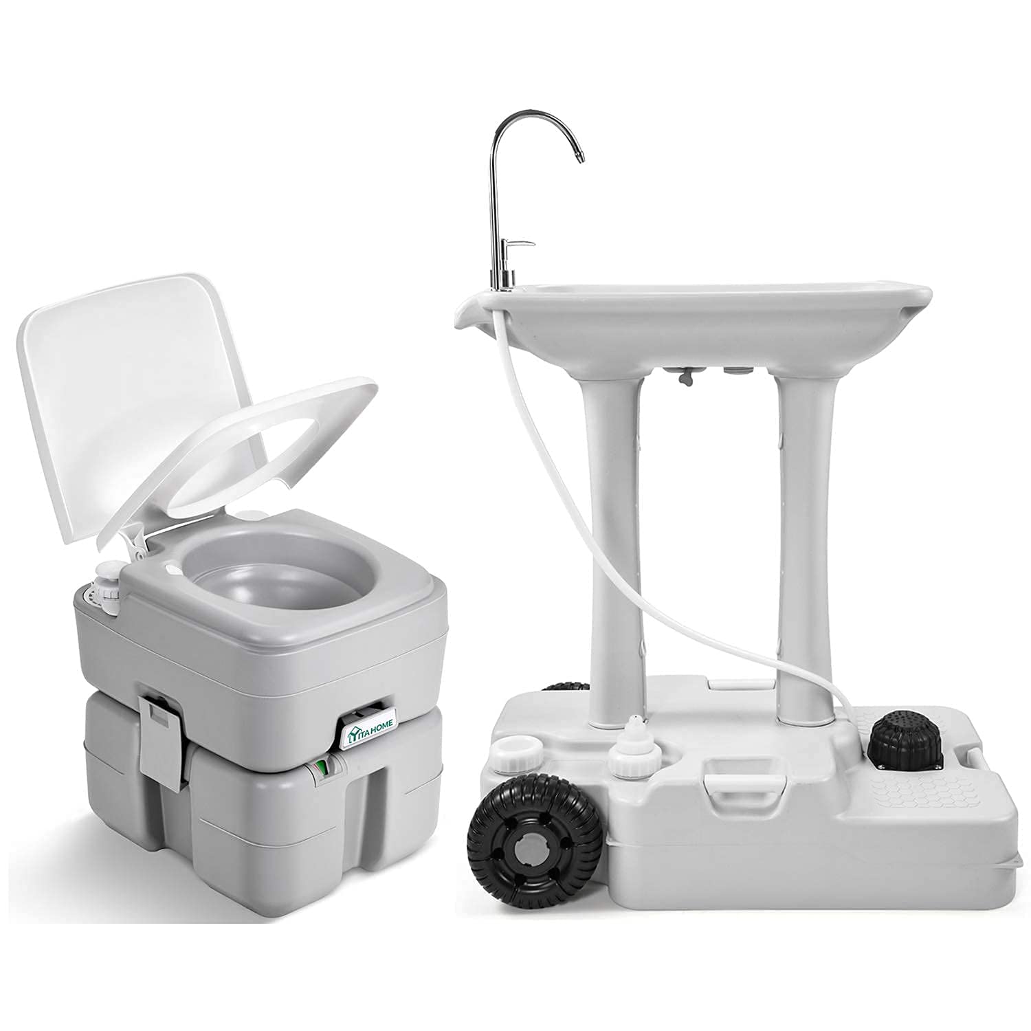YITAHOME 5.3 Gallon Portable Toilet with 30L Hand Washing Station - Lightweight RV Potty & Camping Sink for Outdoor Adventures, Travel, Boating, Hiking | Perfect for Camping Trips, Road Trips, and Emergency Preparedness