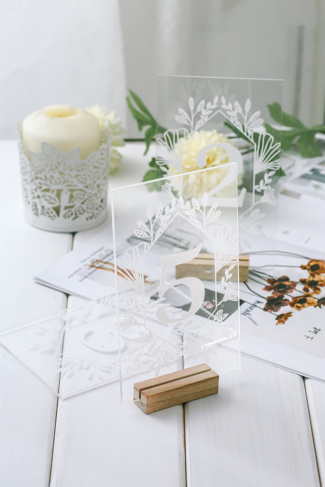 Acrylic Wedding Table Numbers 1-20 Set - Clear Rectangle Table Number Signs with Stand for Reception, Banquet, Party & Café Decor - Perfect for Bridal Showers, Anniversary Celebrations and Corporate Events