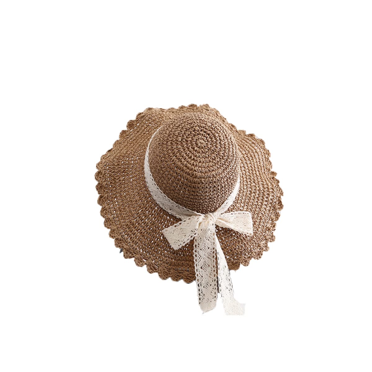 Women's Foldable Wide Brim Straw Sun Hat - UV Protection Packable Beach Hat with Lace Trim - Perfect for Summer Travel, Vacations & Outdoor Activities