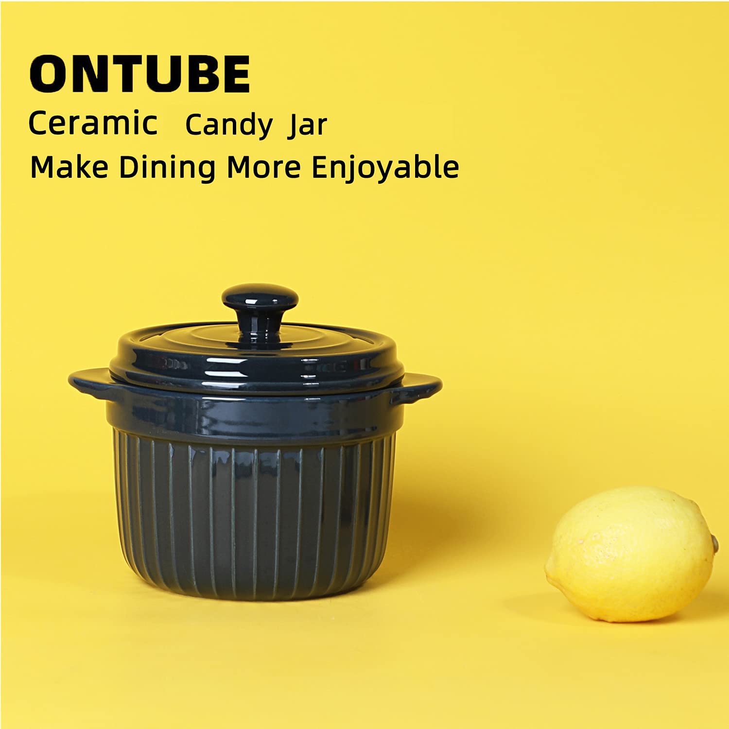 ONTUBE 17oz Ceramic Candy Jar with Lid - Porcelain Cookie & Candy Storage Container - Airtight Kitchen Canister for Cookies, Sweets, Nuts (Navy Blue) - Perfect for Home, Office, Party & Gift Giving