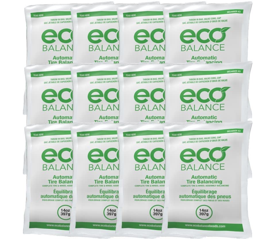 **ECO Balance 14-EB12 Centrifugal Force Tire/Wheel Balancing Beads – 12 Pack (14oz Each) for Off-Road Vehicles & Light Duty Trucks – Includes 12 Valve Caps & Cores – Perfect for Smooth Rides on Rough Terrains**