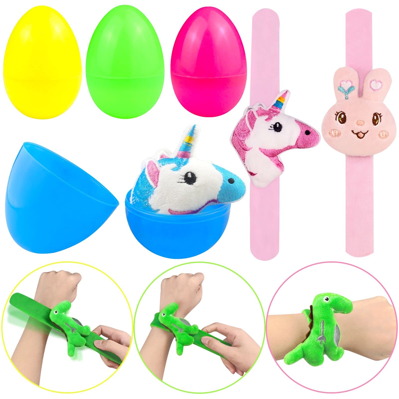 4 Pack Prefilled Easter Eggs with Cute Animal Bracelets Inside - Colorful Plastic Easter Basket Stuffers for Toddler Girls & Boys - Perfect Kids Easter Gifts for Egg Hunts, Party Favors & Holiday Celebrations