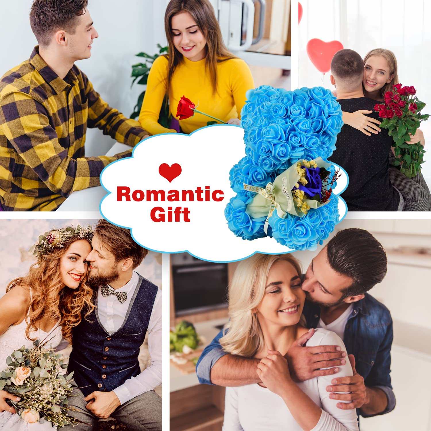 Valentine's Rose Bear Gift for Her - Romantic Rose Teddy Bear for Women, Mom, Wife | Perfect Valentine's Day, Birthday & Anniversary Present - Cute Home Decor & Surprise Gift Idea