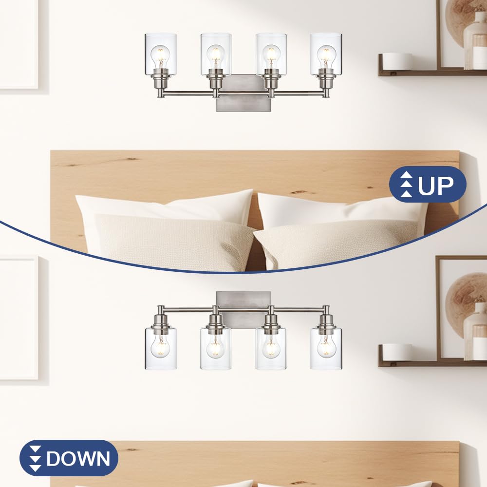 Modern Chrome Bathroom Vanity Lights - 4-Light Sconces with Clear Glass for Kitchen & Bathroom