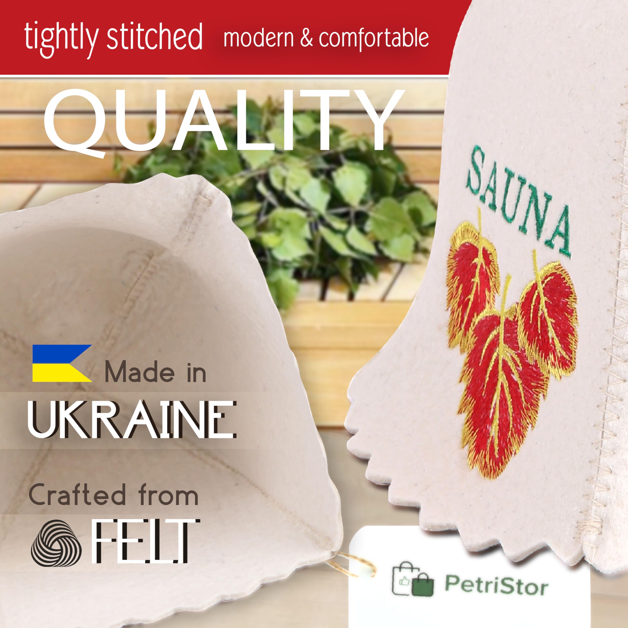 Premium Wool Sauna Hat for Women & Men - Natural Birch Leaf Design Felt Bathhouse Cap - Relaxing Spa, Steam Room & Home Sauna Accessory
