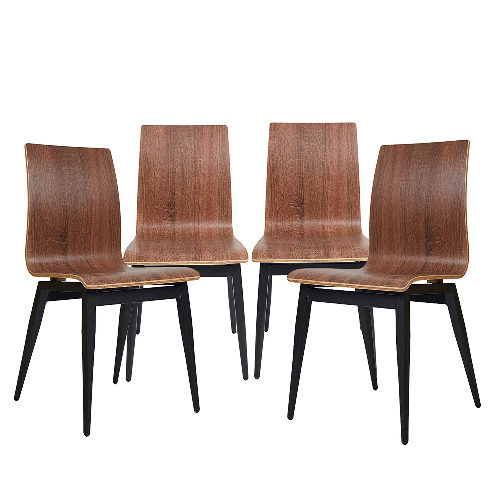 Modern Dining Room Chairs Set of 4 - Wooden Seat & Metal Leg Kitchen Chairs for Indoor/Outdoor Use - Ergonomic Oak Side Chairs for Home, Restaurant, and Patio Dining