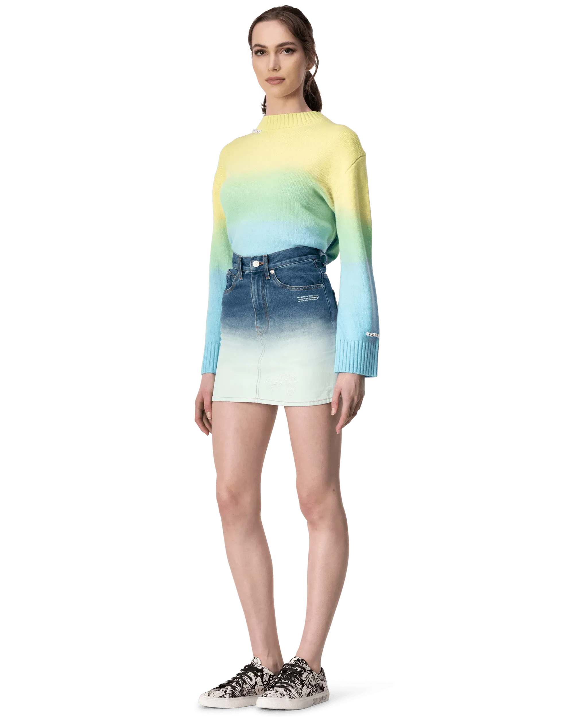 Trendy Ombre Denim Mini Skirt for Women | High Waisted Stretch Denim Short Skirt | Perfect for Summer Outfits, Beach Vacations & Casual Street Style