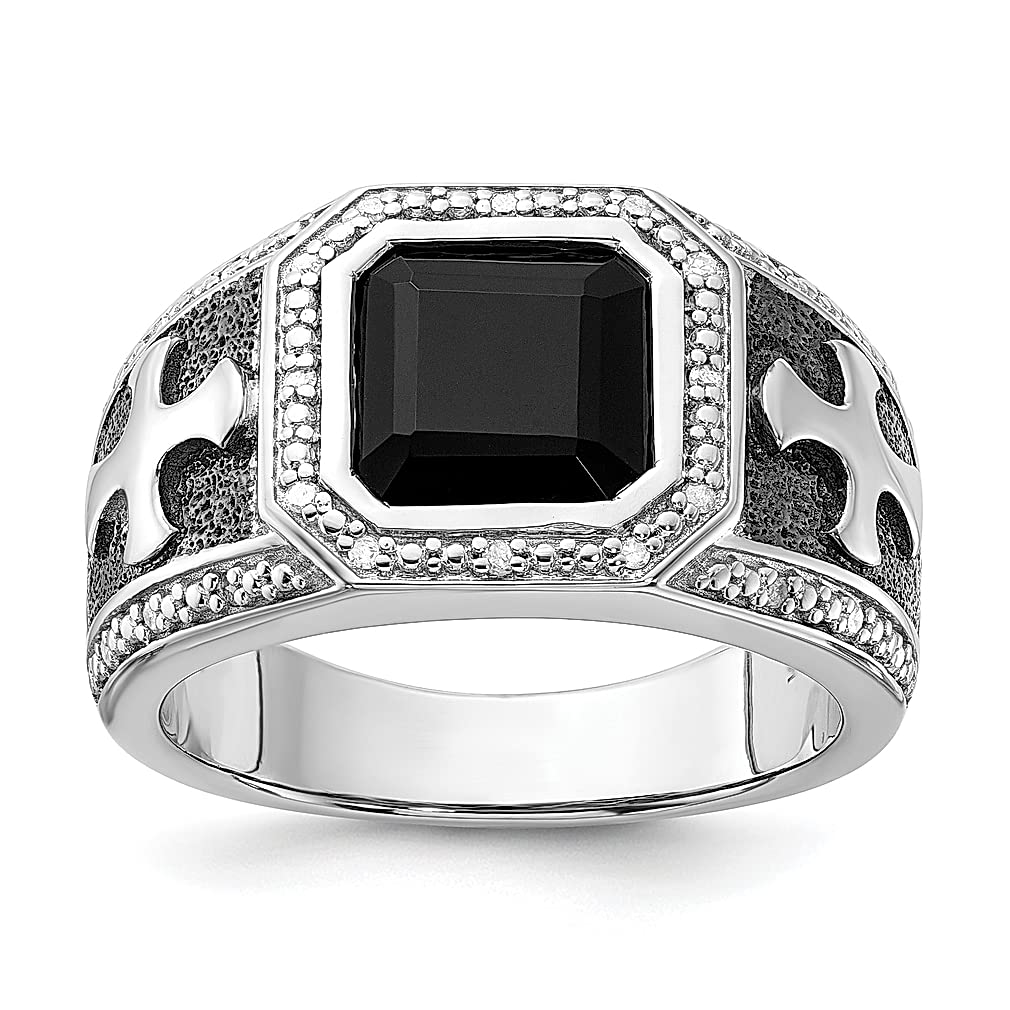 925 Sterling Silver Black Diamond Onyx Cross Ring for Men - Religious Jewelry Gift for Dad, Husband & Him - Perfect for Weddings, Anniversaries & Special Occasions