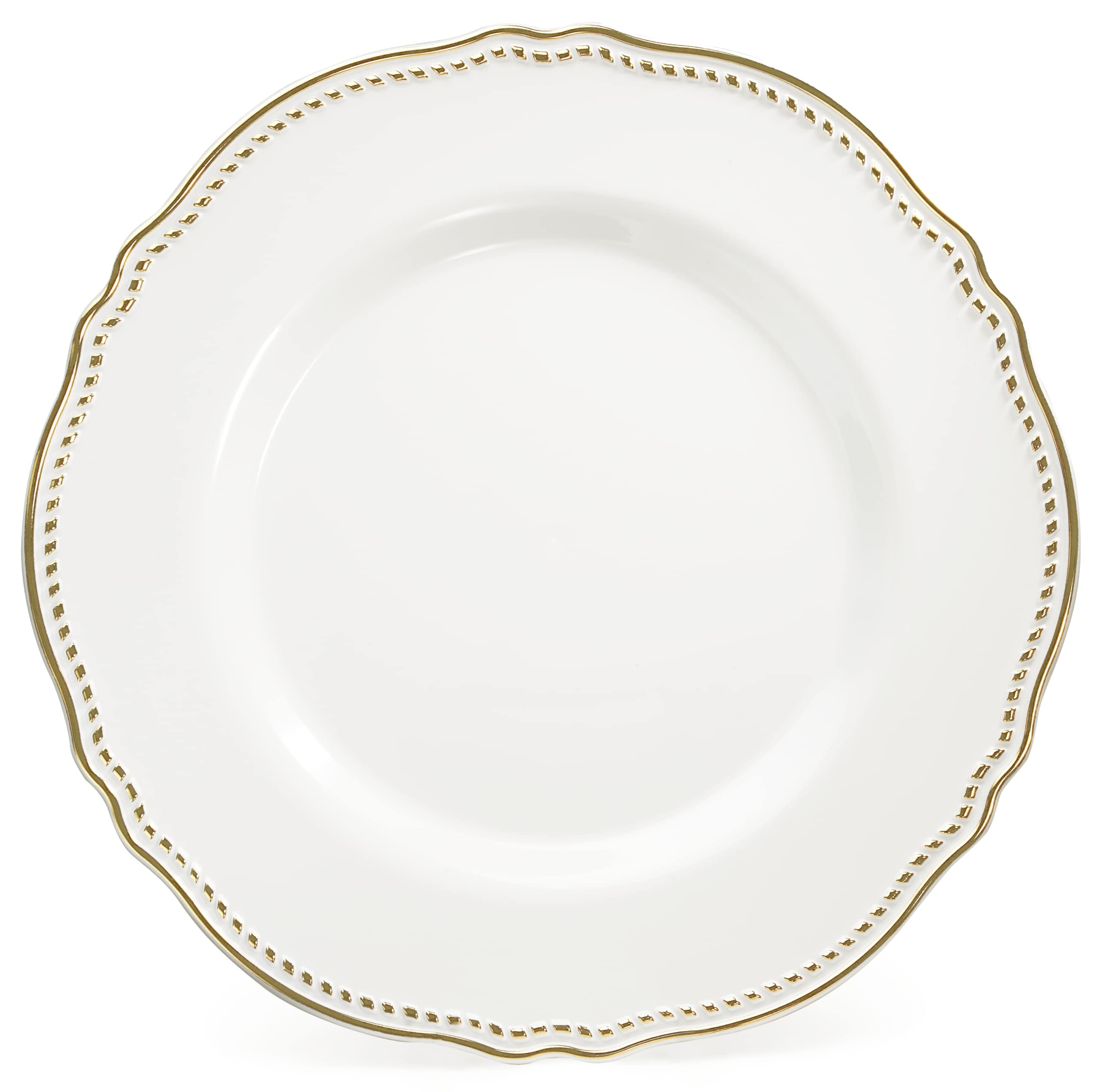 640-Piece Heavyweight Disposable Plastic Plate Set for Weddings & Parties - 80 x 10.25'' Dinner Plates + 80 x 7.5'' Dessert Plates + Silverware + Cups + Napkins (Rochelle White & Gold) - Elegant Tableware for Large Gatherings, Bridal Showers & Special Events