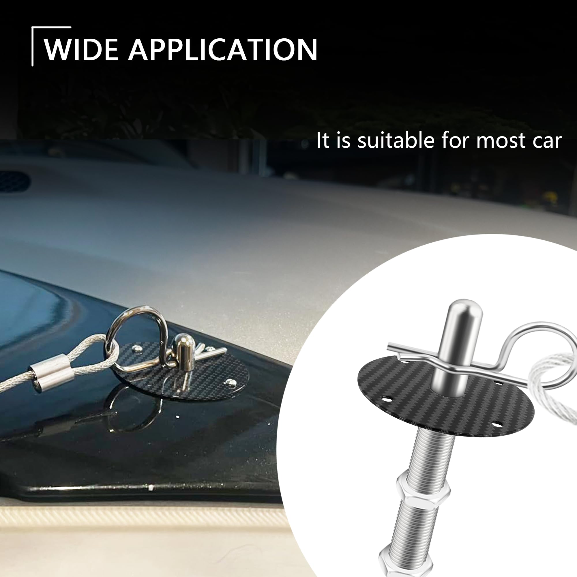 Carleef Carbon Fiber Stainless Steel Universal Hood Pins & Lock Kit - Secure & Decorate Car Engine Hood Cover for Most Vehicles (Black) | Perfect for Car Shows, Off-Roading & Vehicle Customization