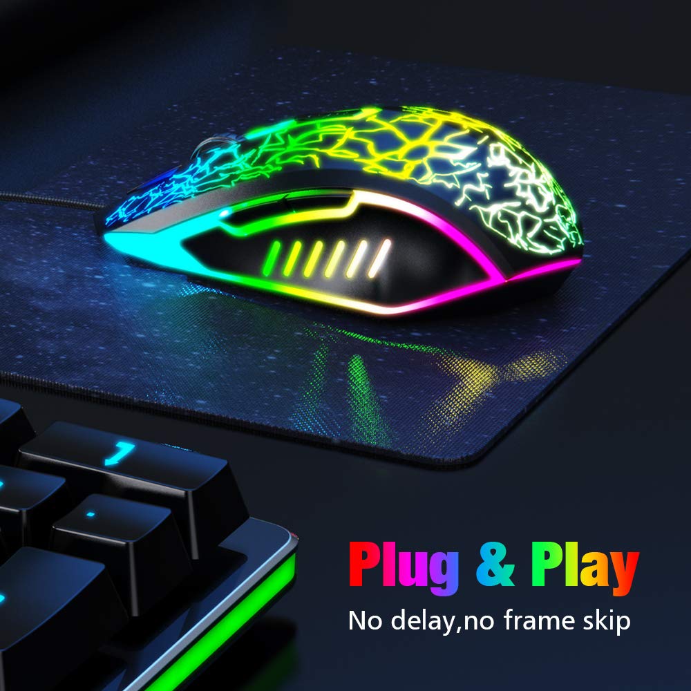 VersionTECH. Wired Gaming Mouse with RGB Backlit - Ergonomic Computer Mouse with 7 LED Lights, 6 Programmable Buttons & 4 Adjustable DPI for PC, Laptop, Chromebook, Mac - Perfect for FPS, MMO Gaming & Office Work (Black)