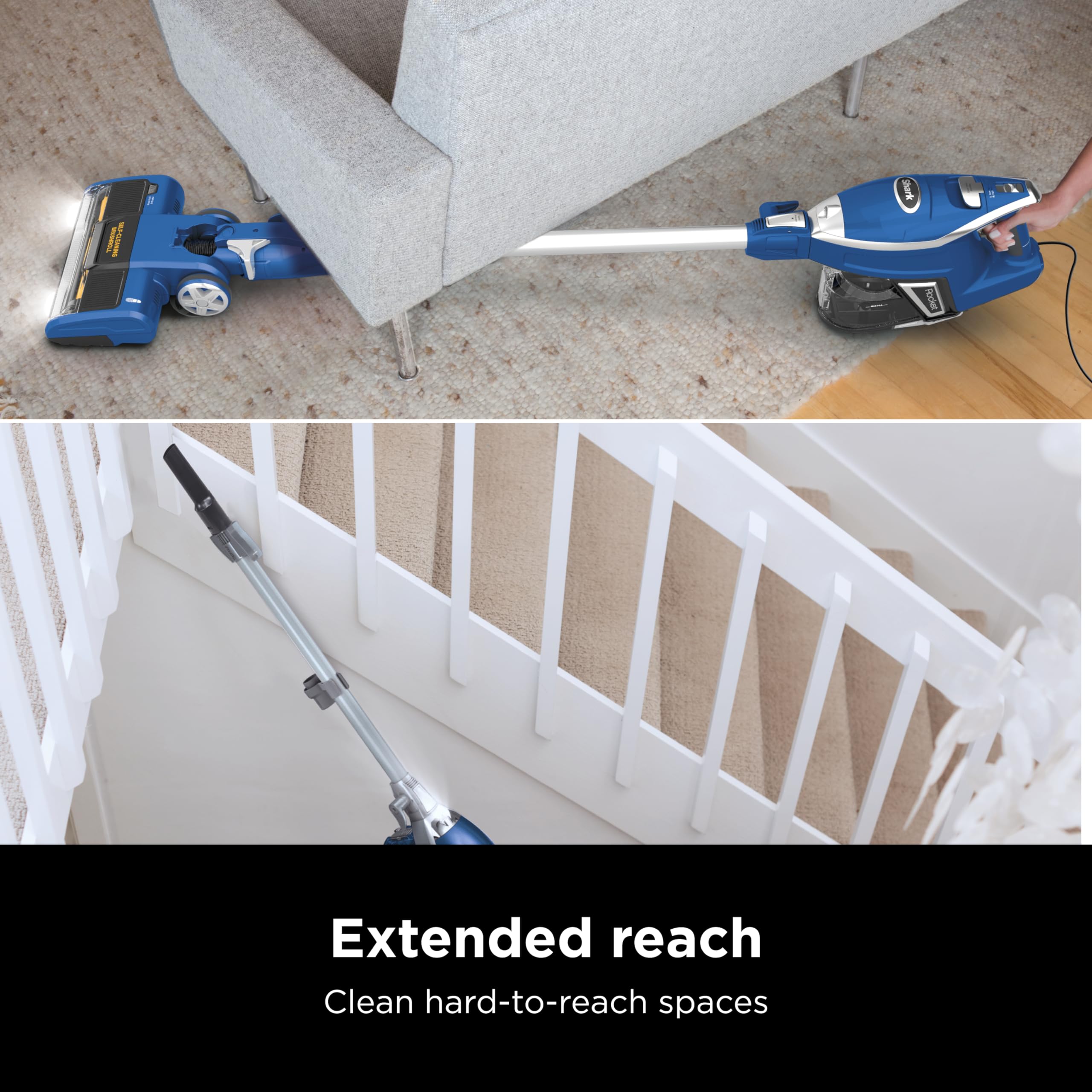 Shark HV343AMZ Rocket Corded Stick Vacuum - Lightweight, Self-Cleaning Brushroll for Pet Hair, Converts to Handheld with Crevice & Upholstery Tools (Blue/Silver) - Ideal for Hard Floors, Carpets & Pet Owners