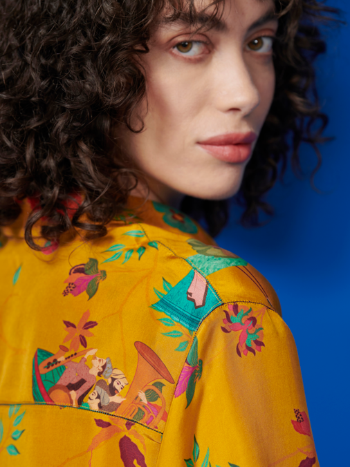 Premium Udaan Silk Shirt in Mustard Yellow - Elegant & Comfortable Blouse for Women | Perfect for Office Wear, Parties & Special Occasions