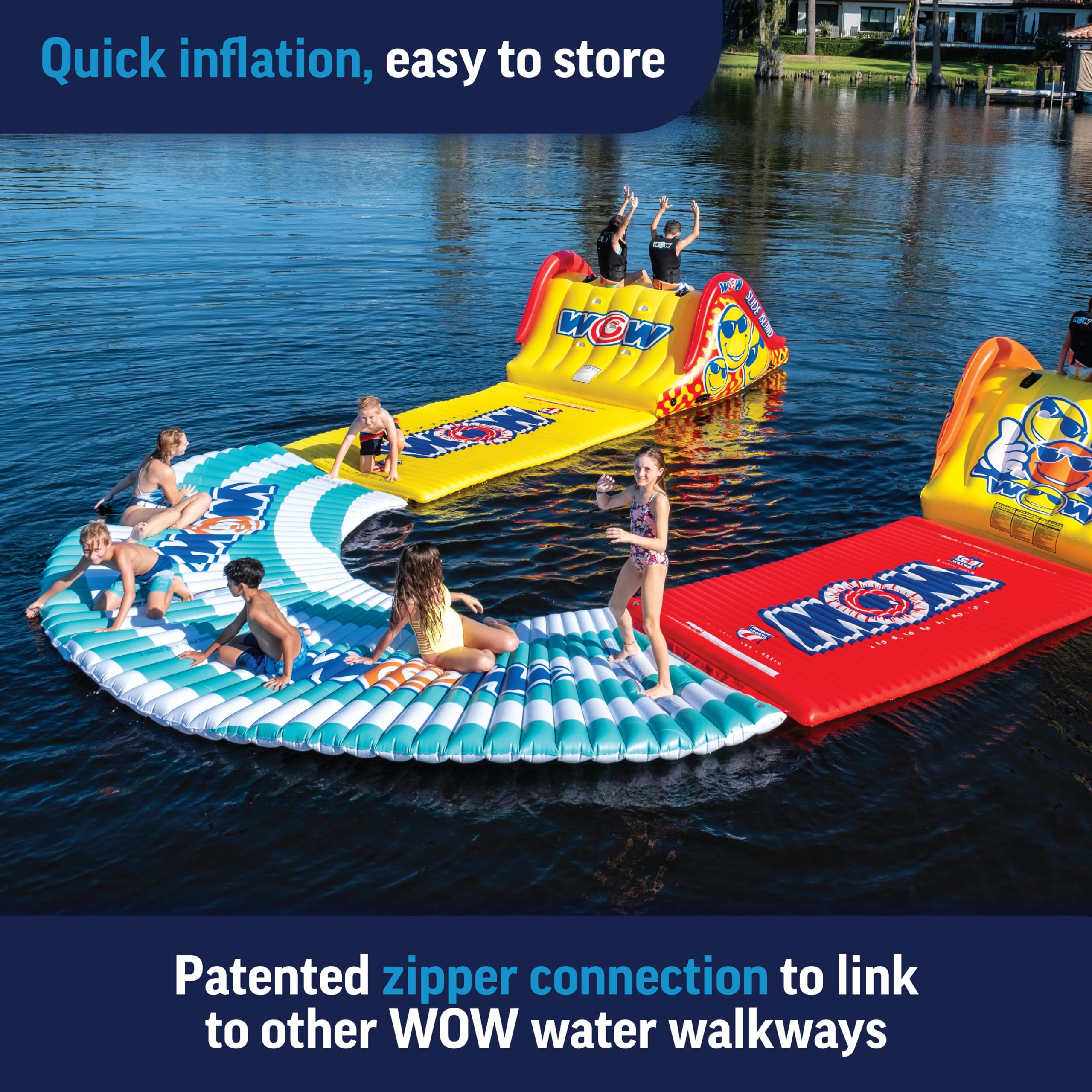 WOW Sports Inflatable Water Walkway - 10x6ft Floating Mat for Pool, Lake & Beach - Fun Water Game for Kids & Adults - Perfect for Summer Parties, Backyard Fun & Water Activities
