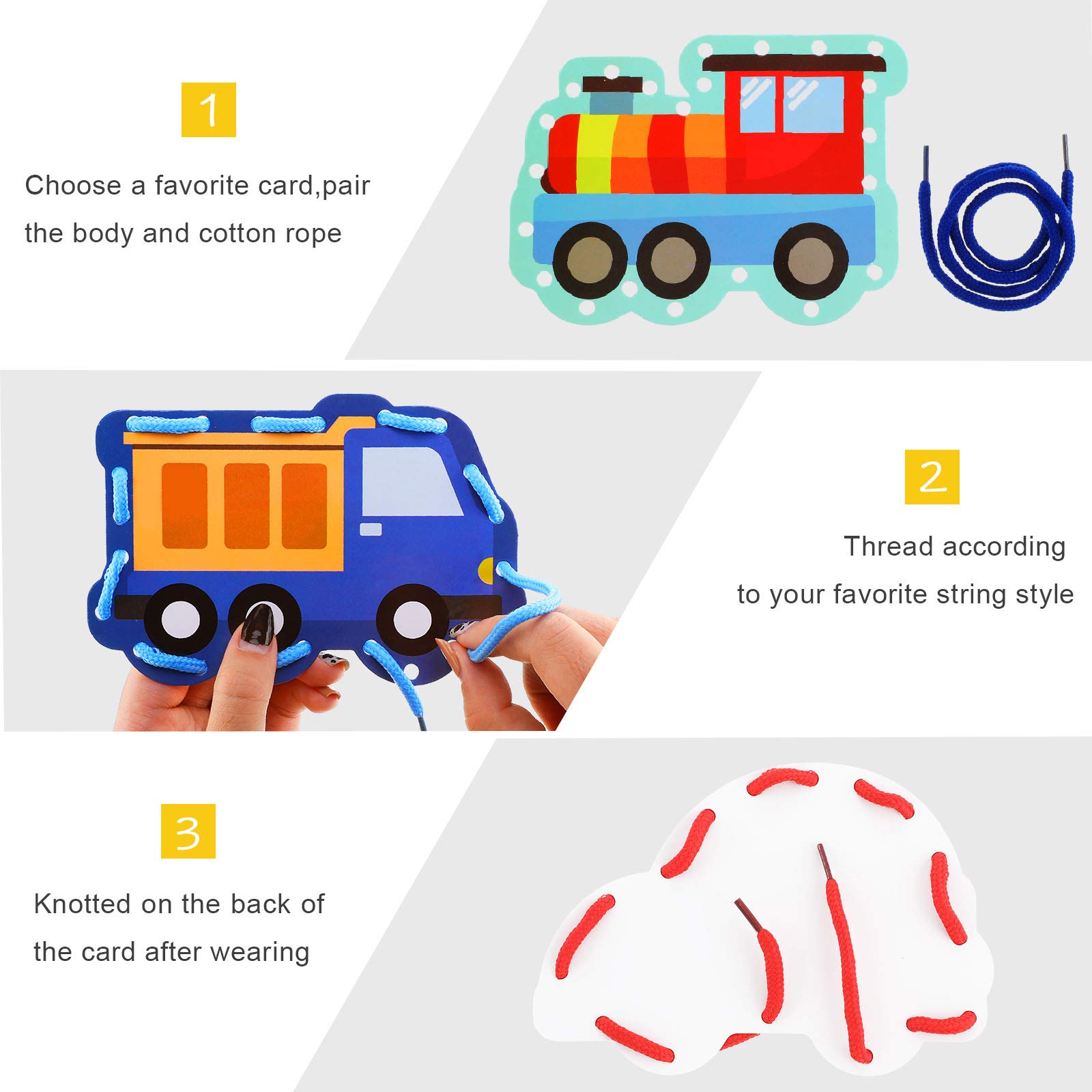 Zonon 8-Piece Kids Lacing Cards Set - Transportation Theme Educational Sewing Game for Toddlers | Develop Fine Motor Skills & Imagination | Perfect for Preschool Learning & Birthday Party Favors