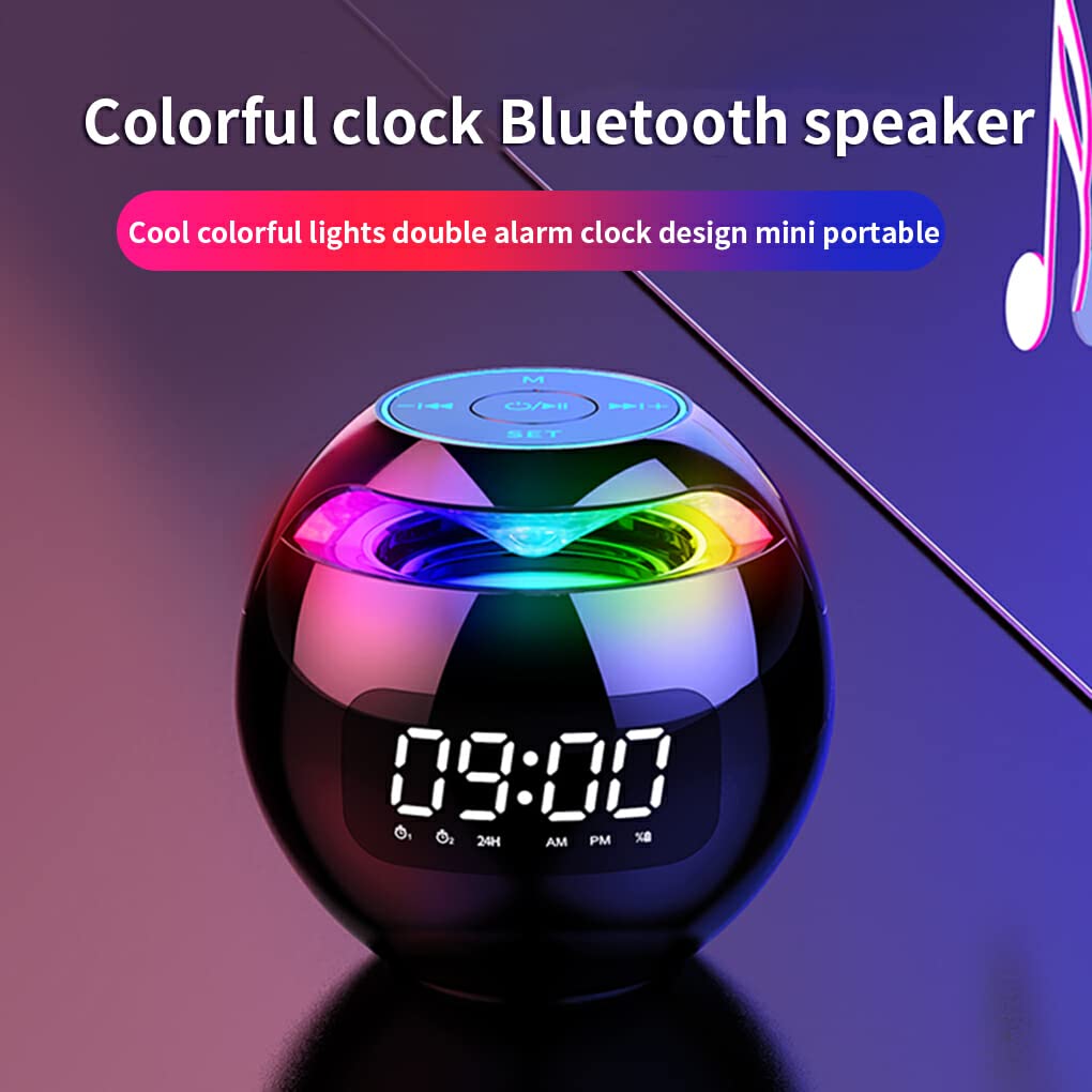 SUIOPPYUW Wireless Bluetooth Speaker with Stereo Sound, LED Light, Alarm Clock & Hands-Free Calling - Portable Home & Outdoor Music Accessories (Black) | Perfect for Parties, Travel & Bedroom Use