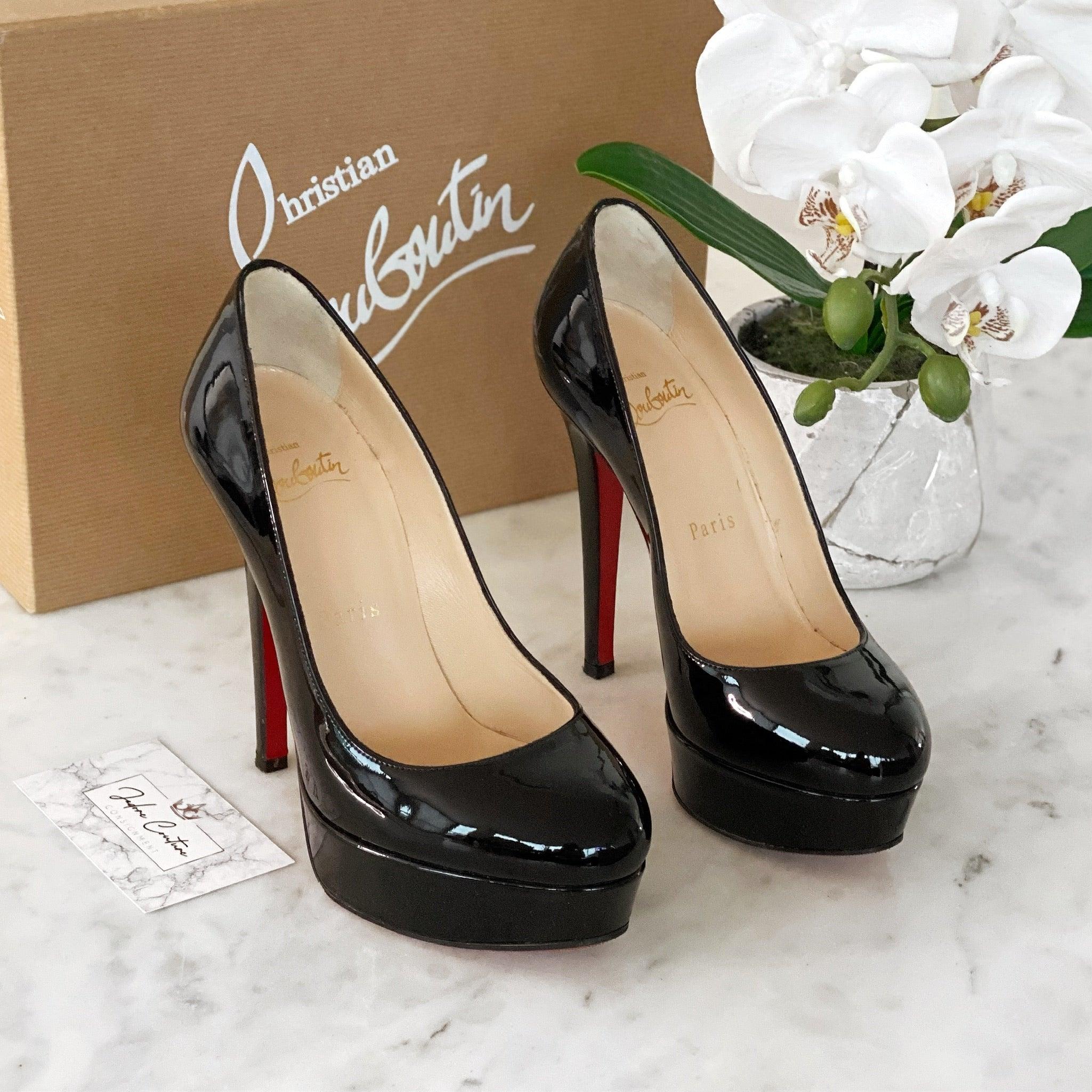Christian Louboutin Black Patent Leather Bianca Pumps Size 34.5 - Elegant High Heels for Women, Perfect for Evening Parties, Weddings & Special Occasions