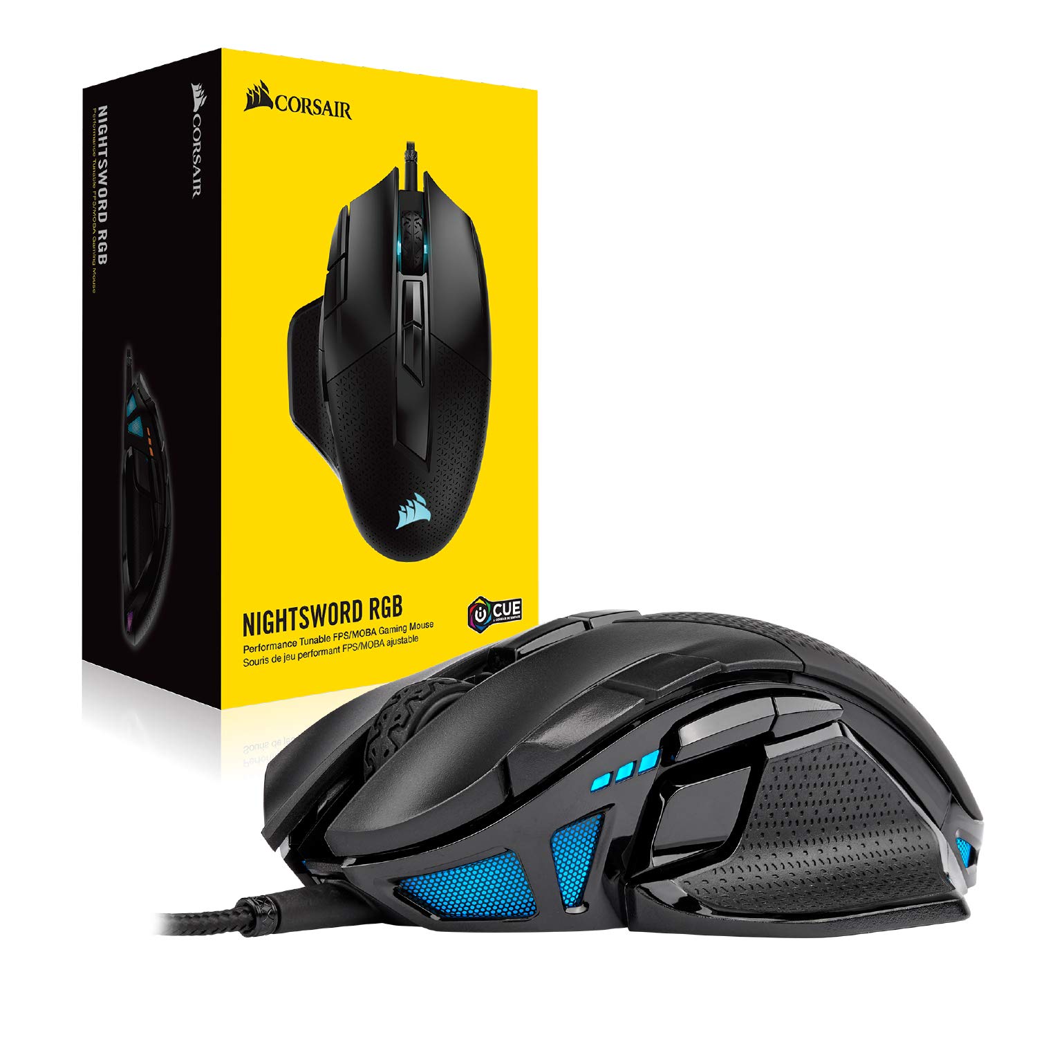 CORSAIR NIGHTSWORD RGB Gaming Mouse - 18,000 DPI Optical Sensor, 10 Programmable Buttons, Adjustable Weight System - iCUE Software Compatible - Ergonomic Design for FPS, MOBA, MMO PC Gaming - Perfect for Esports, Streaming & Professional Gamers