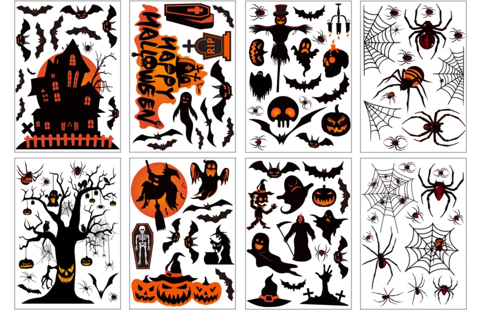 98pcs Halloween Window Stickers - 8 Sheets of Double-Sided Bats & Spiders Window Clings for Halloween Party Decorations | Perfect for Home, Office, Classroom & Haunted House Decor