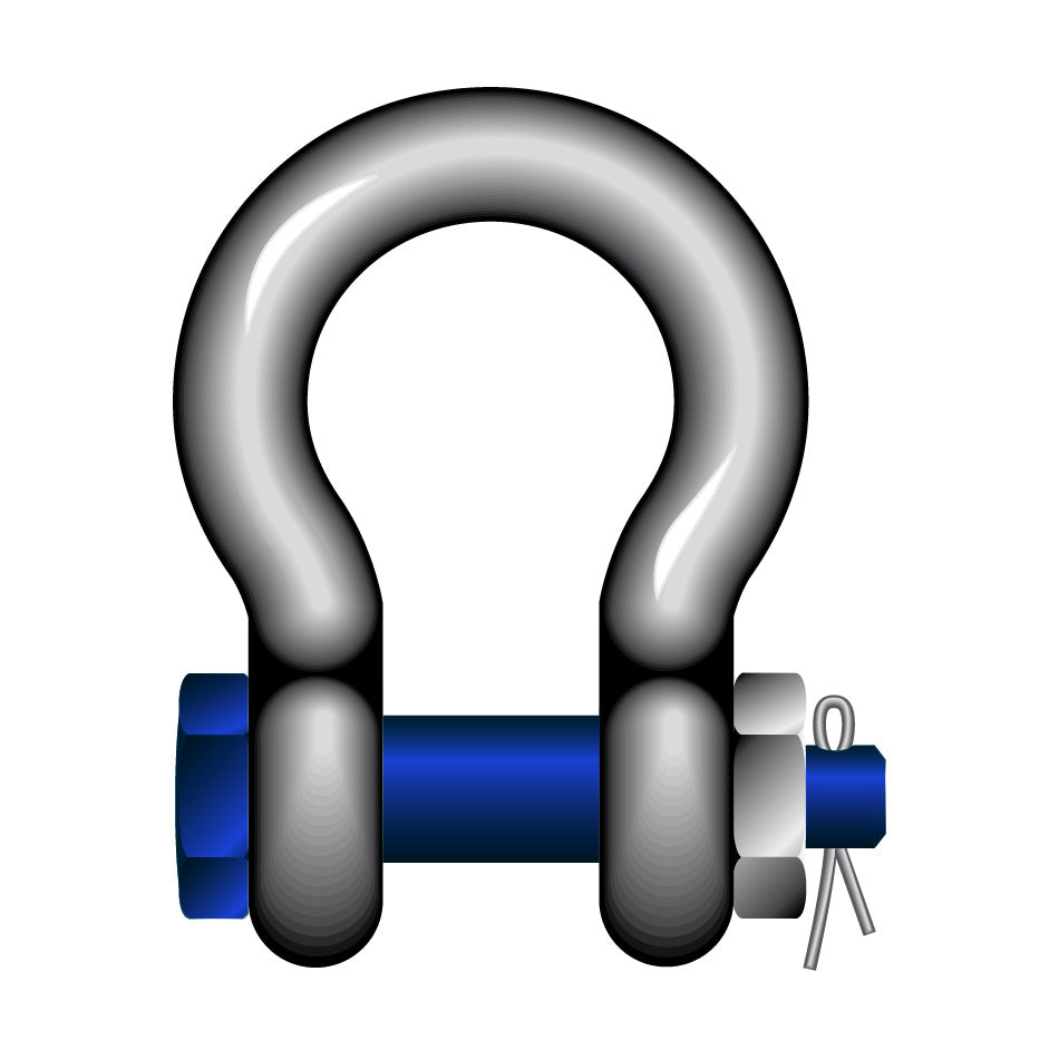 Blue Standard Safety Pin Bow Shackles - Heavy Duty for Marine, Rigging & Outdoor Use