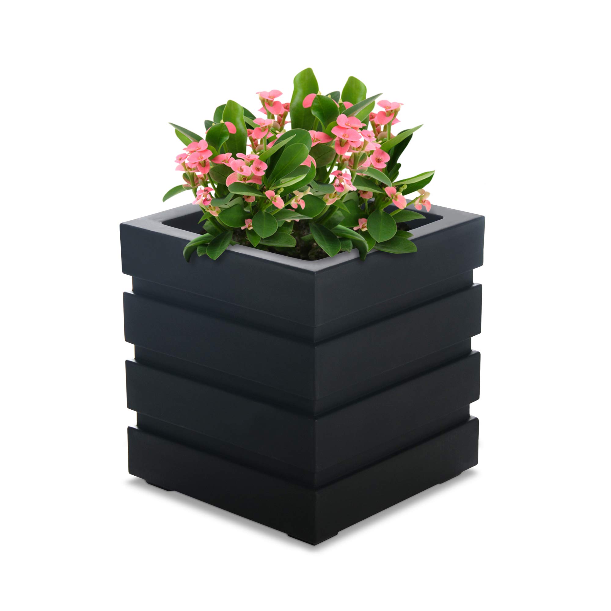 Mayne Inc 5860-B Freeport Planter - 18x18 Inch Black Outdoor Garden Planter Box for Flowers, Plants & Herbs - Perfect for Patio, Deck, Balcony & Yard Decor