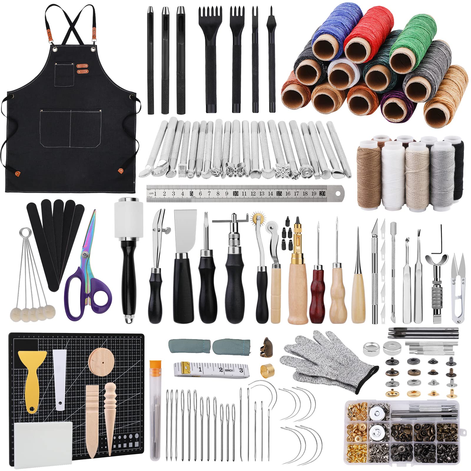 LOKUNN Leather Tooling Kit - Complete Leather Crafting Tools & Supplies Set for Beginners & Professionals | Includes Tool Manual | Perfect for DIY Leather Projects, Repair, and Custom Creations