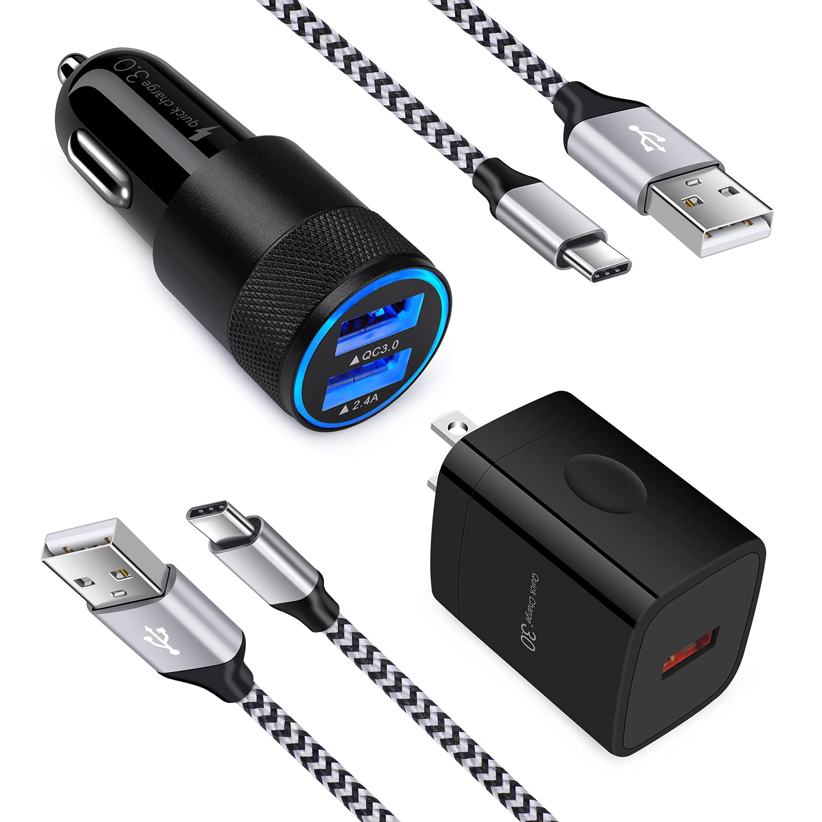 Fast USB C Car Charger for Samsung Galaxy S25 Ultra/S25+/S24 FE/A55/A35/A15/S24/S23/S22/S21/S20 5G - 3ft Type C Cable Included - Perfect for Road Trips & Commuting