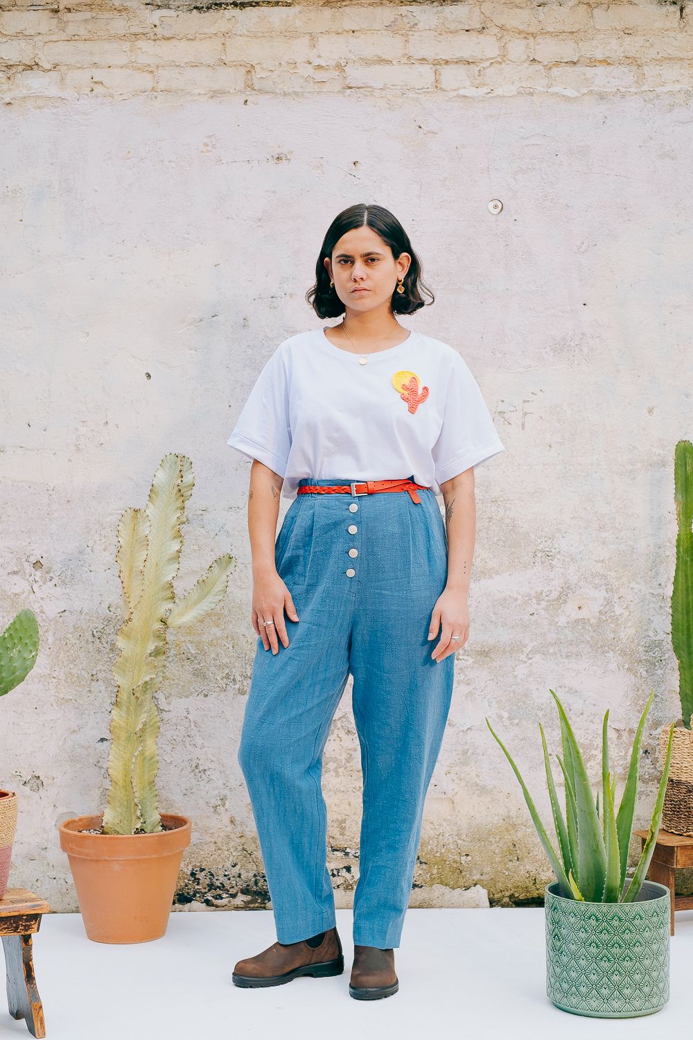 Lowie Women's Cotton Linen Washed Blue Casual Trousers - Comfortable Summer Pants for Travel, Work & Everyday Wear