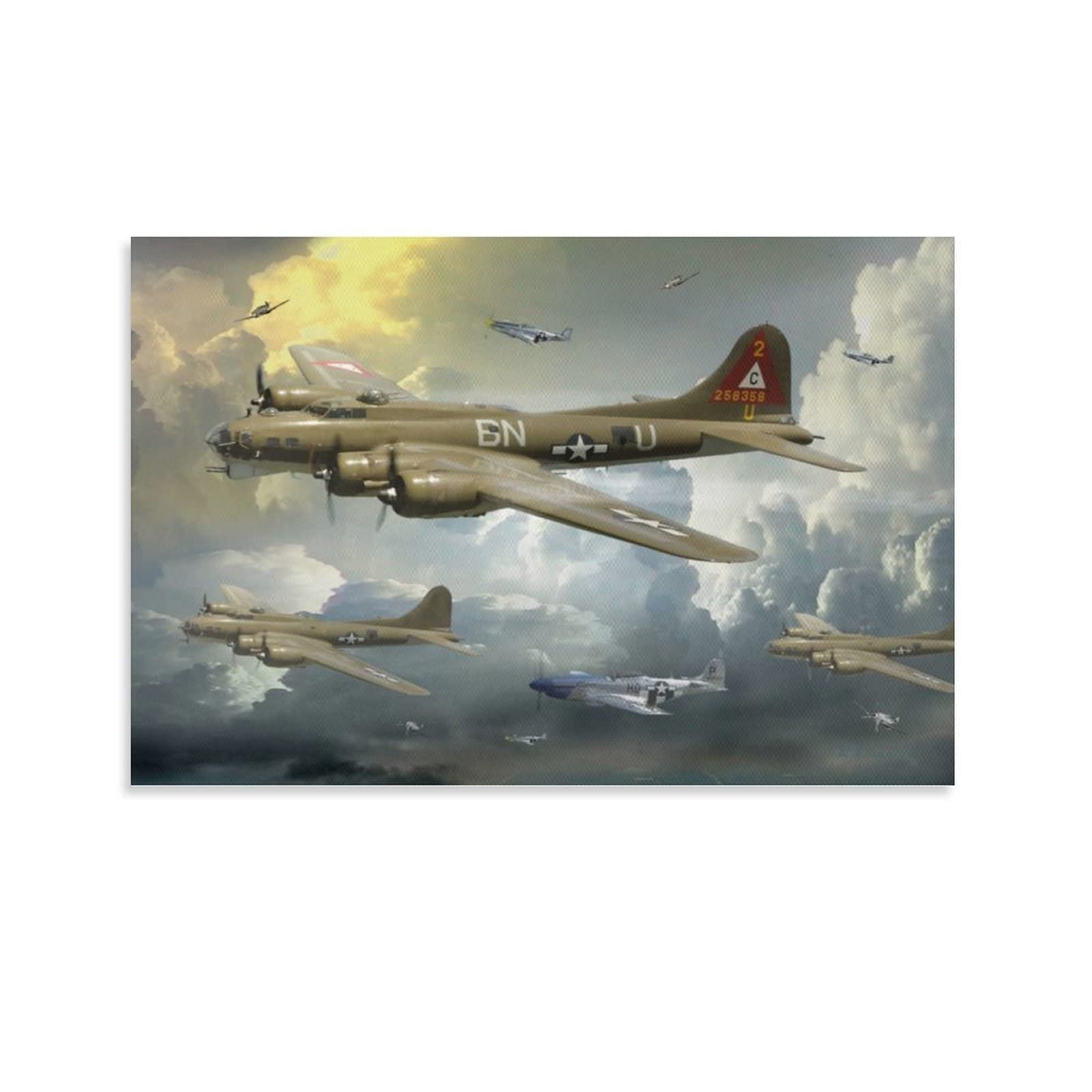 Vintage WWII B-17 Bomber Jet Aviation Poster - 16x24 Inch (40x60cm) Canvas Wall Art Print for Living Room, Bedroom & Office Decor - Historical Military Aircraft Painting for Home & Man Cave