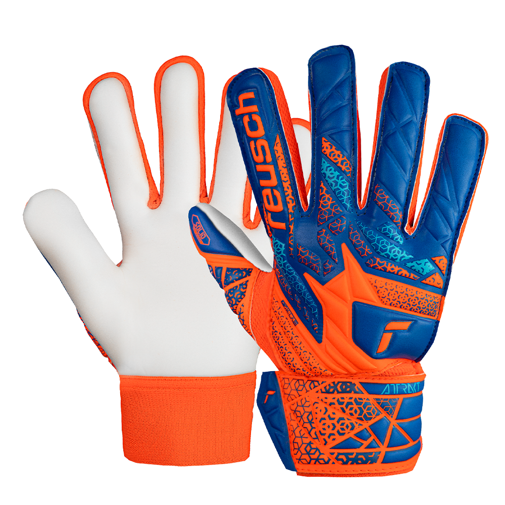 Reusch Starter Solid Finger Support Junior Goalkeeper Gloves (Orange/Blue) - Perfect for Youth Soccer Training & Match Performance
