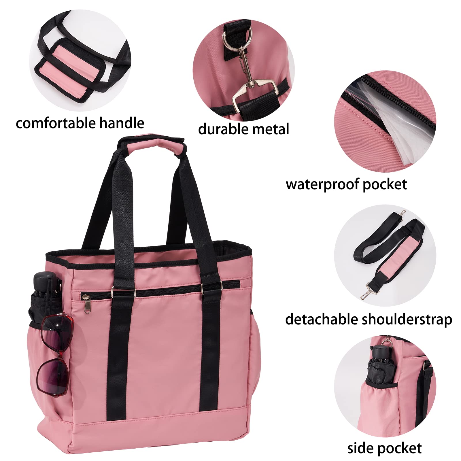Kuston Waterproof Nylon Tote Bag with Multiple Pockets - Durable Laptop Work Bag for Women & Men, Perfect for Office, School, Travel and Daily Commute