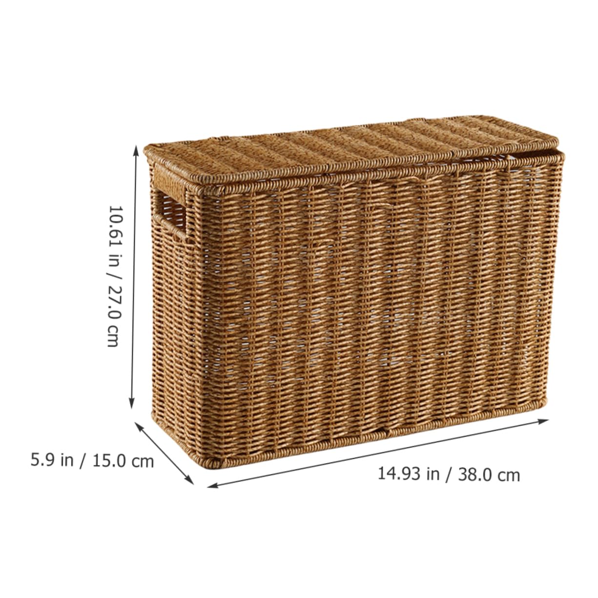 Narrow Tall Storage Bin with Lid - Woven Rattan Magazine Basket for Home Office Organization | Perfect for Books, Files, and Office Supplies
